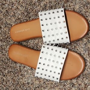 Madden Girl Slides with Silver Studs White Sz 9